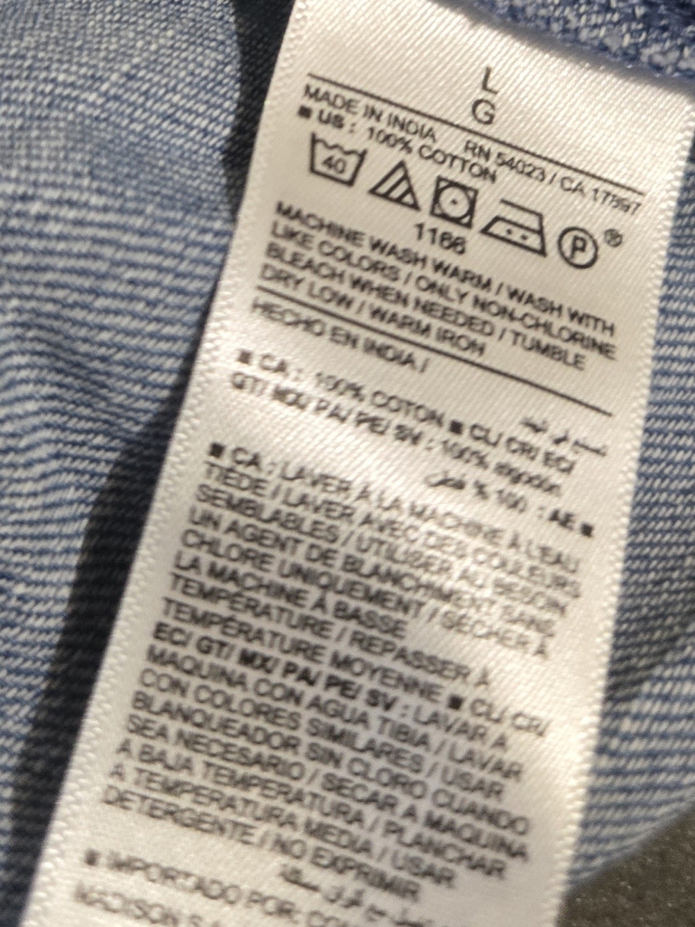 Old Navy Chambray Peasant Blouse Large 100% Cotton Balloon Sleeve Blue - Picture 6 of 6